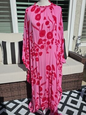 Cynthia Rowley Pink and Red Floral Maxi Kaftan